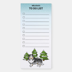 Blue Merle Sheltie Cute Dog In Winter To Do List Magnetic Notepad