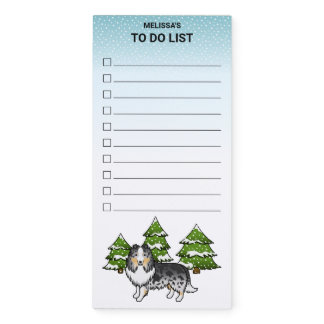 Blue Merle Sheltie Cute Dog In Winter To Do List Magnetic Notepad