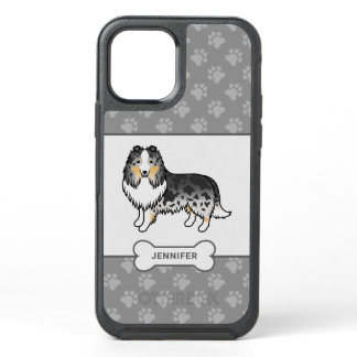 Blue Merle Sheltie Dog With Paws, Dog Bone &amp; Name OtterBox Symmetry iPhone 12 Case