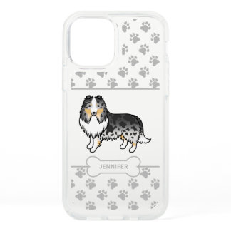 Blue Merle Sheltie Dog With Paws, Dog Bone &amp; Name Speck iPhone 12 Case