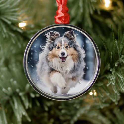 Blue Merle Sheltie Holiday Metal Ornament