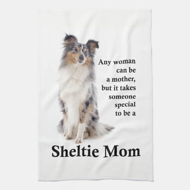 Blue Merle Sheltie Mom Kitchen Towel (Vertical)