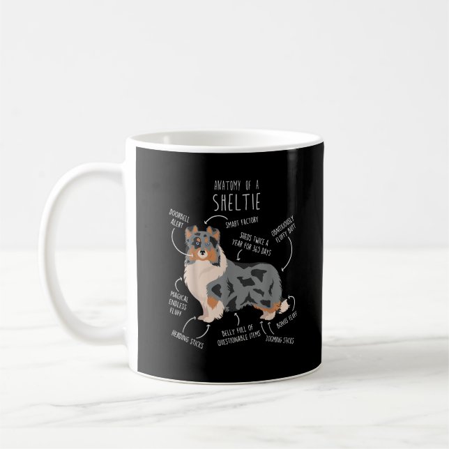 Blue Merle Sheltie Shetland Sheepdog Anatomy, Funn Coffee Mug (Left)