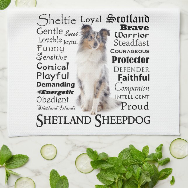 Blue Merle Sheltie Traits Kitchen Towel (Folded)