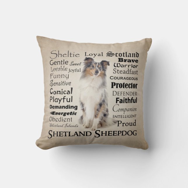 Blue Merle Sheltie Traits Pillow (Front)