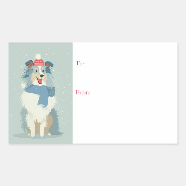 Blue Merle Sheltie Winter Gift  Rectangular Sticker (Front)