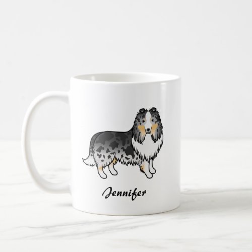 Blue Merle Shetland Sheepdog Cartoon Dog  Name Coffee Mug