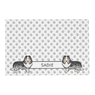 Blue Merle Shetland Sheepdog Cartoon Dog & Name Placemat