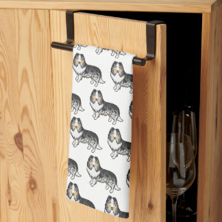 Blue Merle Shetland Sheepdog Cartoon Dog Pattern Kitchen Towel