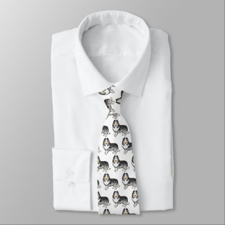 Blue Merle Shetland Sheepdog Cartoon Dog Pattern Neck Tie