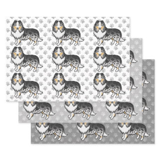 Blue Merle Shetland Sheepdog Cartoon Dog Pattern Wrapping Paper Sheets