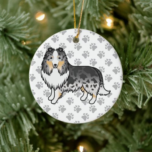 Blue Merle Shetland Sheepdog Cartoon Dog  Paws Ceramic Ornament