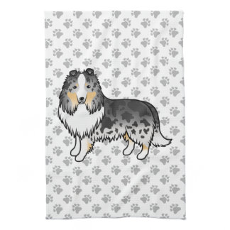 Blue Merle Shetland Sheepdog Cartoon Dog &amp; Paws Kitchen Towel