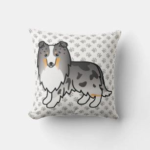 Blue Merle Shetland Sheepdog Cartoon Dog & Paws Throw Pillow