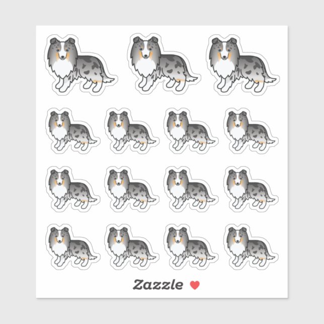 Blue Merle Shetland Sheepdog Cartoon Dogs Sticker (Sheet)
