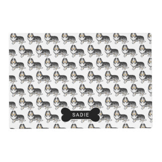 Blue Merle Shetland Sheepdog Dog Pattern &amp; Name Placemat