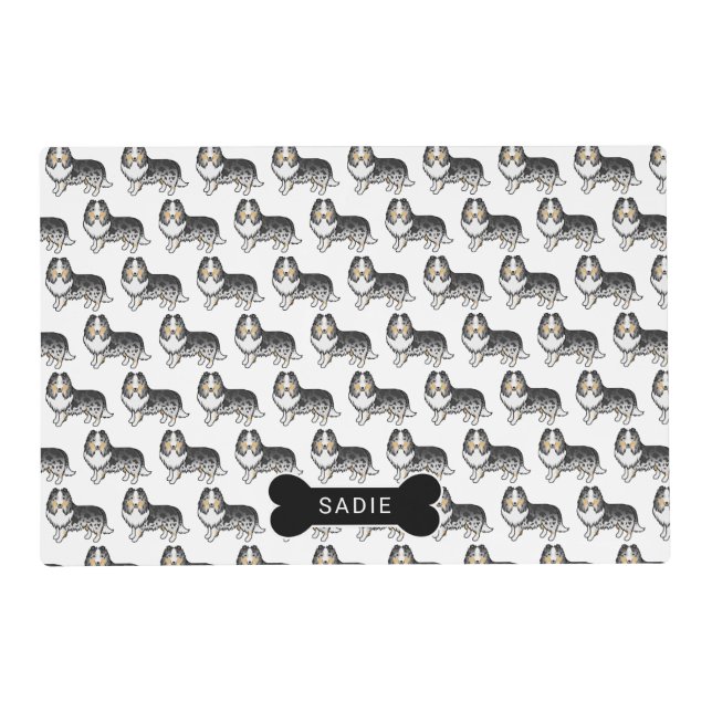 Blue Merle Shetland Sheepdog Dog Pattern & Name Placemat (Front)