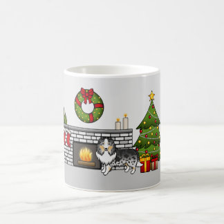 Blue Merle Shetland Sheepdog In A Christmas Room Coffee Mug
