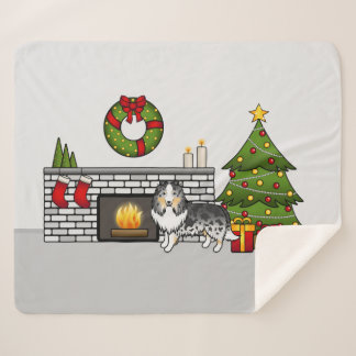 Blue Merle Shetland Sheepdog In A Christmas Room Sherpa Blanket