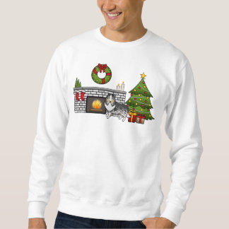 Blue Merle Shetland Sheepdog In A Christmas Room Sweatshirt