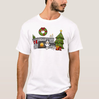 Blue Merle Shetland Sheepdog In A Christmas Room T-Shirt