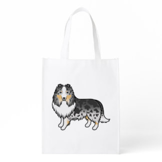 Blue Merle Shetland Sheepdog Sheltie Cartoon Dog Grocery Bag