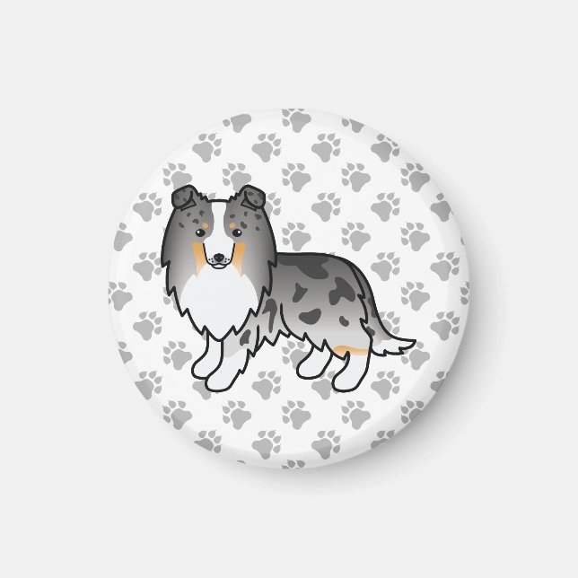 Blue Merle Shetland Sheepdog Sheltie Cartoon Dog Magnet (Front)