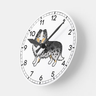 Blue Merle Shetland Sheepdog Sheltie Cartoon Dog Round Clock