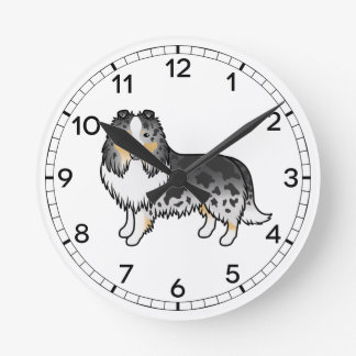 Blue Merle Shetland Sheepdog Sheltie Cartoon Dog Round Clock