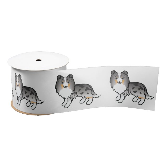 Blue Merle Shetland Sheepdog Sheltie Cartoon Dog Satin Ribbon (Spool)