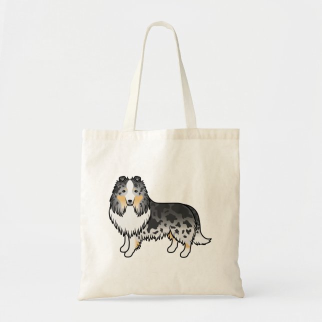 Blue Merle Shetland Sheepdog Sheltie Cartoon Dog Tote Bag (Front)