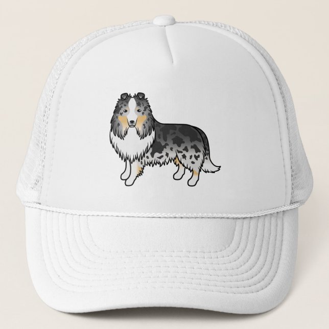 Blue Merle Shetland Sheepdog Sheltie Cartoon Dog Trucker Hat (Front)