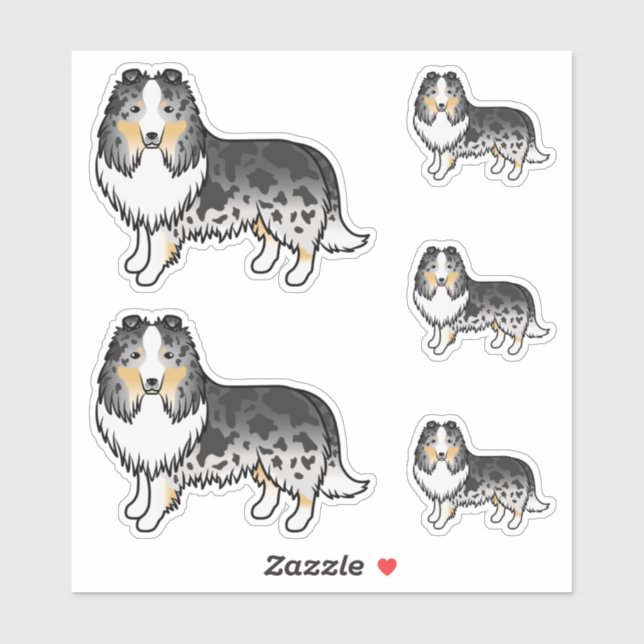 Blue Merle Shetland Sheepdog Sheltie Cartoon Dogs Sticker (Sheet)