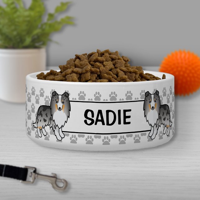 Blue Merle Shetland Sheepdog Sheltie Dog & Name Bowl (Creator Uploaded)