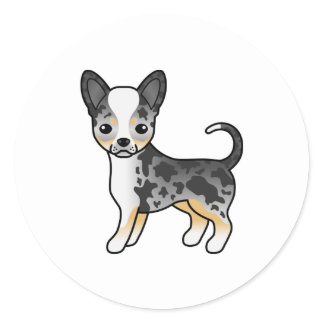 Blue Merle Smooth Coat Chihuahua Cute Cartoon Dog Classic Round Sticker