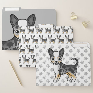 Blue Merle Smooth Coat Chihuahua Cute Cartoon Dog File Folder