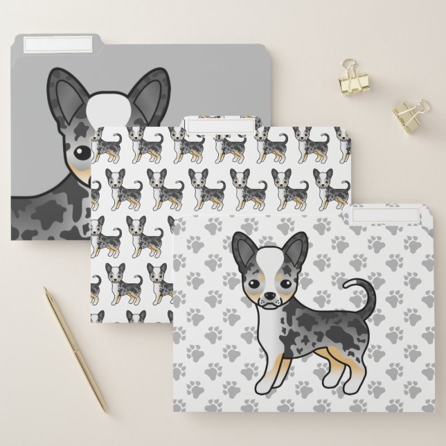 Blue Merle Smooth Coat Chihuahua Cute Cartoon Dog File Folder (Set)