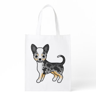 Blue Merle Smooth Coat Chihuahua Cute Cartoon Dog Grocery Bag
