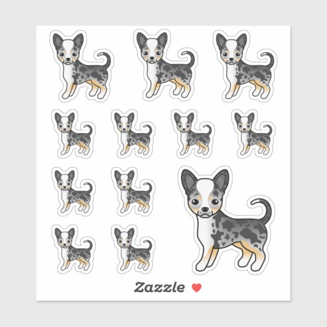 Blue Merle Smooth Coat Chihuahua Cute Cartoon Dogs Sticker (Sheet)