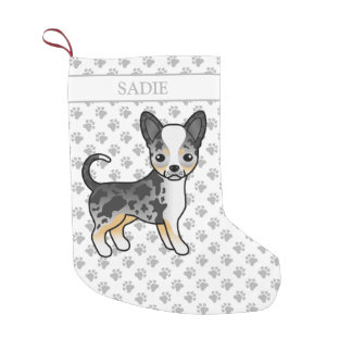 Blue Merle Smooth Coat Chihuahua Cute Dog &amp; Name Small Christmas Stocking