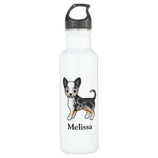 Blue Merle Smooth Coat Chihuahua Cute Dog &amp; Name Stainless Steel Water Bottle