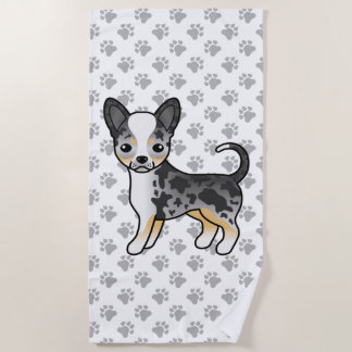 Blue Merle Smooth Coat Chihuahua Cute Dog &amp; Paws Beach Towel