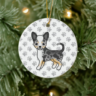 Blue Merle Smooth Coat Chihuahua Cute Dog &amp; Paws Ceramic Ornament