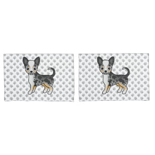 Blue Merle Smooth Coat Chihuahua Cute Dog & Paws Pillow Case