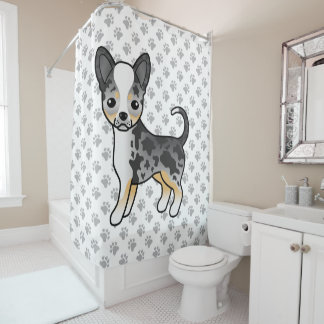 Blue Merle Smooth Coat Chihuahua Cute Dog &amp; Paws Shower Curtain