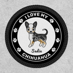 Blue Merle Smooth Coat Chihuahua Dog & Name Patch