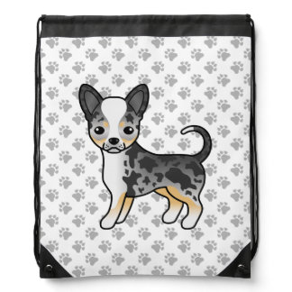 Blue Merle Smooth Coat Chihuahua Dog &amp; Paws Drawstring Bag