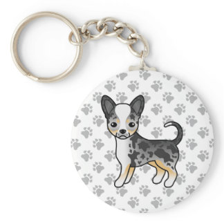 Blue Merle Smooth Coat Chihuahua Dog &amp; Paws Keychain