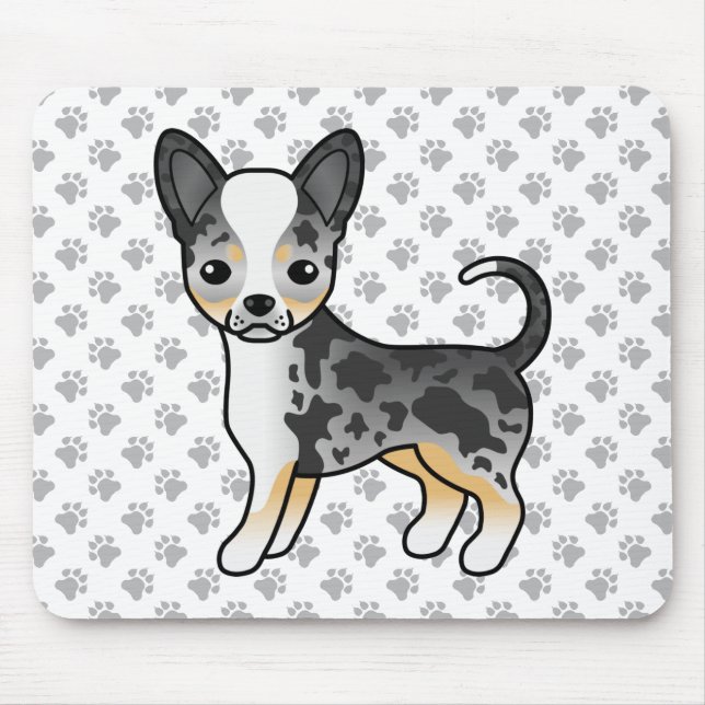 Blue Merle Smooth Coat Chihuahua Dog & Paws Mouse Pad (Front)