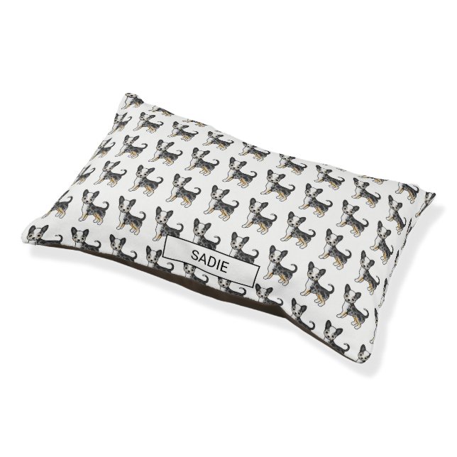 Blue Merle Smooth Coat Chihuahua Pattern & Name Pet Bed (Angled)